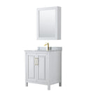 Wyndham Daria 30" Single Bathroom Vanity In White White Carrara Marble Countertop Undermount Square Sink Brushed Gold Trims And Medicine Cabinet WCV252530SWGCMUNSMED