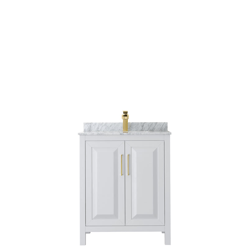 Wyndham Daria 30" Single Bathroom Vanity In White White Carrara Marble Countertop Undermount Square Sink Brushed Gold Trims and No Mirror WCV252530SWGCMUNSMXX