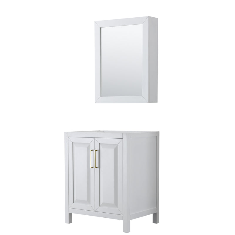 Wyndham Daria 30" Single Bathroom Vanity In White No Countertop No Sink Brushed Gold Trims And Medicine Cabinet WCV252530SWGCXSXXMED