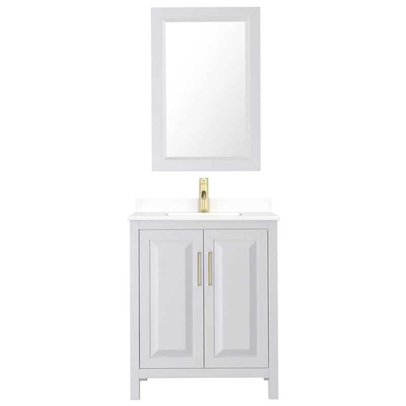 Wyndham Daria 30" Single Bathroom Vanity In White White Cultured Marble Countertop Undermount Square Sink Brushed Gold Trims and 24" Mirror WCV252530SWGWCUNSM24