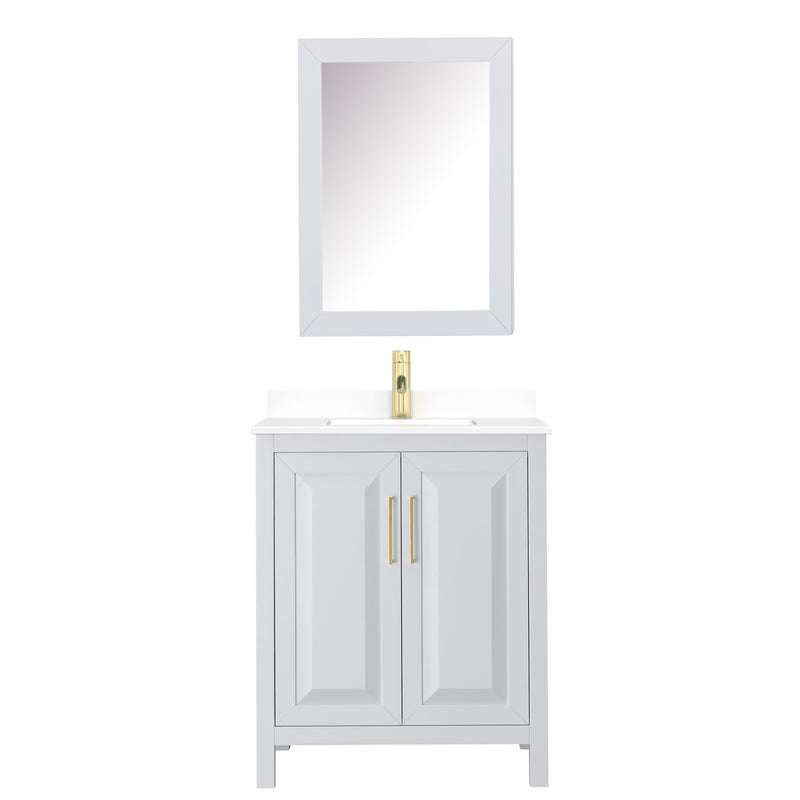 Wyndham Daria 30" Single Bathroom Vanity In White White Cultured Marble Countertop Undermount Square Sink Brushed Gold Trims and Medicine Cabinet WCV252530SWGWCUNSMED