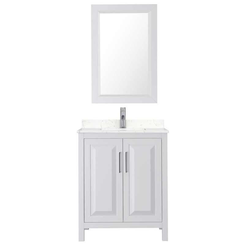 Wyndham Daria 30" Single Bathroom Vanity In White Light-Vein Carrara Cultured Marble Countertop Undermount Square Sink and 24" Mirror WCV252530SWHC2UNSM24