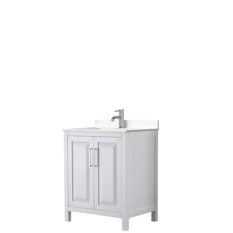 Wyndham Daria 30" Single Bathroom Vanity In White Light-Vein Carrara Cultured Marble Countertop Undermount Square Sink And No Mirror WCV252530SWHC2UNSMXX