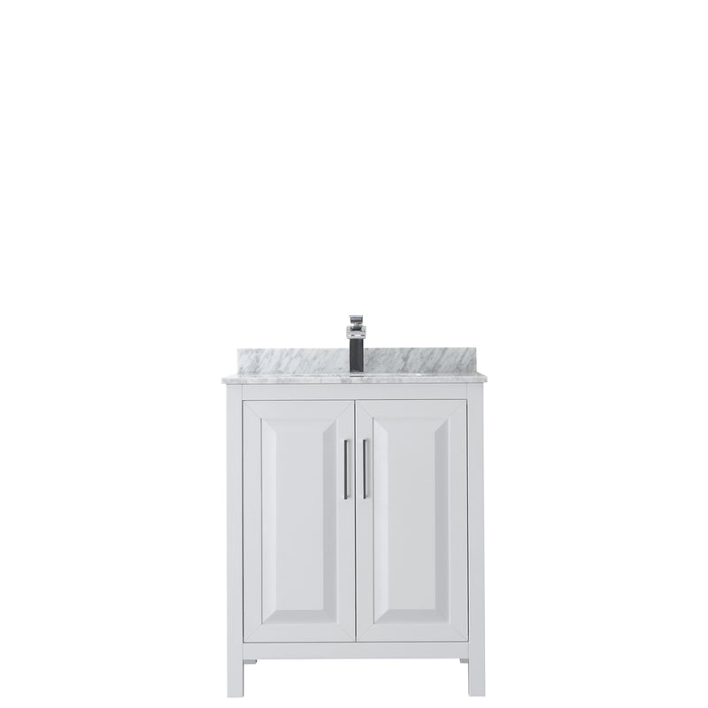 Wyndham Daria 30" Single Bathroom Vanity In White White Carrara Marble Countertop Undermount Square Sink and No Mirror WCV252530SWHCMUNSMXX