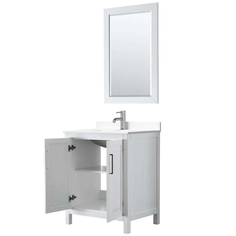 Wyndham Daria 30" Single Bathroom Vanity In White White Cultured Marble Countertop Undermount Square Sink and 24" Mirror WCV252530SWHWCUNSM24