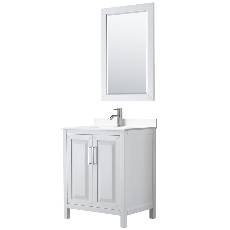 Wyndham Daria 30" Single Bathroom Vanity In White White Cultured Marble Countertop Undermount Square Sink And 24" Mirror WCV252530SWHWCUNSM24