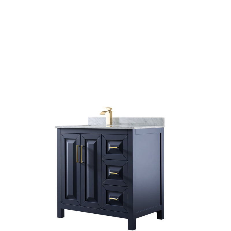 Wyndham Daria 36" Single Bathroom Vanity In Dark Blue White Carrara Marble Countertop Undermount Square Sink And No Mirror WCV252536SBLCMUNSMXX