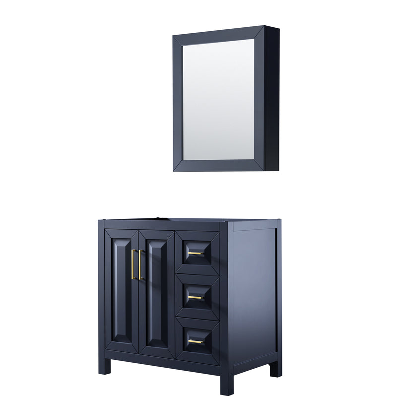 Wyndham Daria 36" Single Bathroom Vanity In Dark Blue No Countertop No Sink And Medicine Cabinet WCV252536SBLCXSXXMED