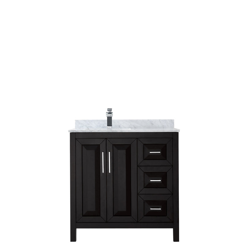 Wyndham Daria 36" Single Bathroom Vanity In Dark Espresso White Carrara Marble Countertop Undermount Square Sink and No Mirror WCV252536SDECMUNSMXX