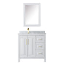 Wyndham Daria 36" Single Bathroom Vanity In White White Carrara Marble Countertop Undermount Square Sink Brushed Gold Trims and Medicine Cabinet WCV252536SWGCMUNSMED