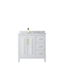 Wyndham Daria 36" Single Bathroom Vanity In White White Carrara Marble Countertop Undermount Square Sink Brushed Gold Trims and No Mirror WCV252536SWGCMUNSMXX