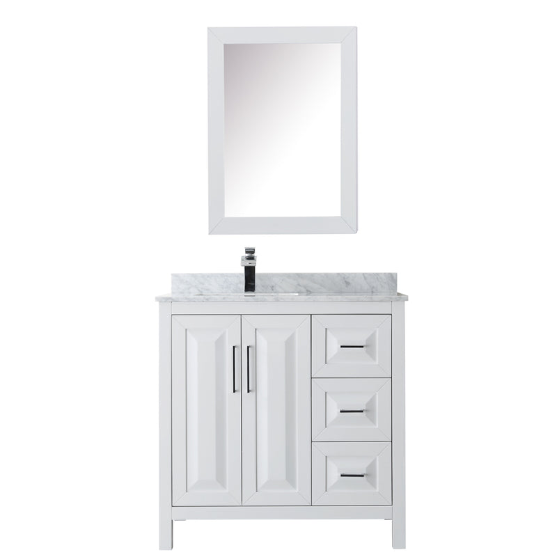 Wyndham Daria 36" Single Bathroom Vanity In White White Carrara Marble Countertop Undermount Square Sink and Medicine Cabinet WCV252536SWHCMUNSMED