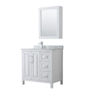 Wyndham Daria 36" Single Bathroom Vanity In White White Carrara Marble Countertop Undermount Square Sink And Medicine Cabinet WCV252536SWHCMUNSMED