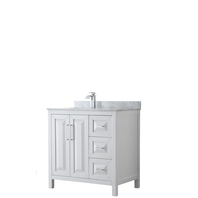 Wyndham Daria 36" Single Bathroom Vanity In White White Carrara Marble Countertop Undermount Square Sink And No Mirror WCV252536SWHCMUNSMXX