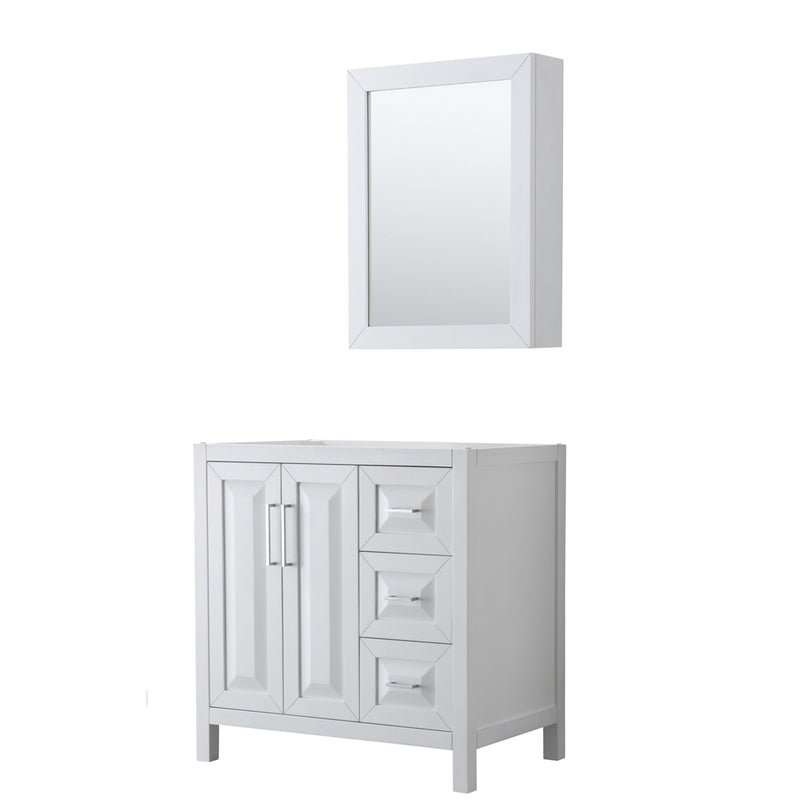 Wyndham Daria 36" Single Bathroom Vanity In White No Countertop No Sink And Medicine Cabinet WCV252536SWHCXSXXMED