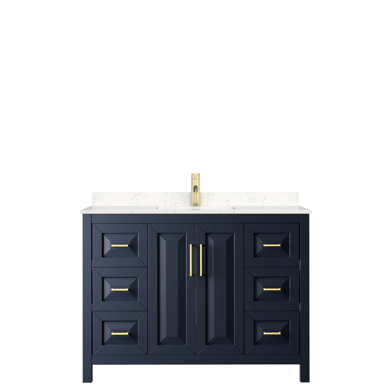 Wyndham Daria 48" Single Bathroom Vanity In Dark Blue Light-Vein Carrara Cultured Marble Countertop Undermount Square Sink and No Mirror WCV252548SBLC2UNSMXX