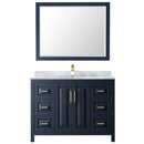 Wyndham Daria 48" Single Bathroom Vanity In Dark Blue White Carrara Marble Countertop Undermount Square Sink and 46" Mirror WCV252548SBLCMUNSM46