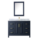 Wyndham Daria 48" Single Bathroom Vanity In Dark Blue White Carrara Marble Countertop Undermount Square Sink and Medicine Cabinet WCV252548SBLCMUNSMED