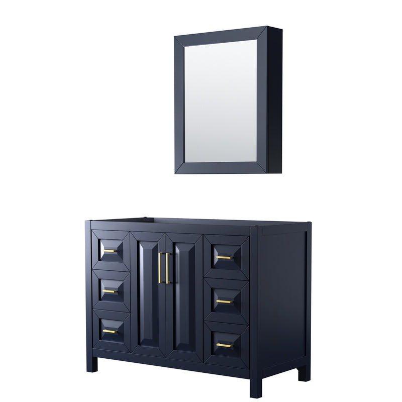 Wyndham Daria 48" Single Bathroom Vanity In Dark Blue No Countertop No Sink And Medicine Cabinet WCV252548SBLCXSXXMED