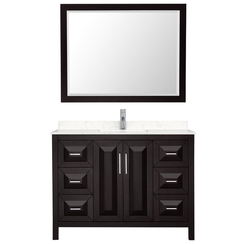 Wyndham Daria 48" Single Bathroom Vanity In Dark Espresso Light-Vein Carrara Cultured Marble Countertop Undermount Square Sink and 46" Mirror WCV252548SDEC2UNSM46