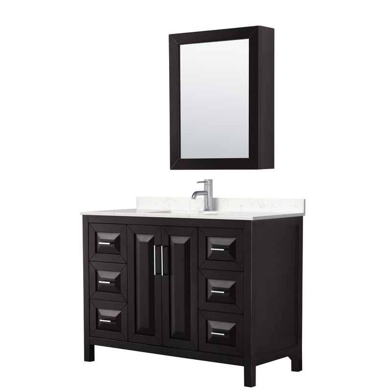 Wyndham Daria 48" Single Bathroom Vanity In Dark Espresso Light-Vein Carrara Cultured Marble Countertop Undermount Square Sink And Medicine Cabinet WCV252548SDEC2UNSMED