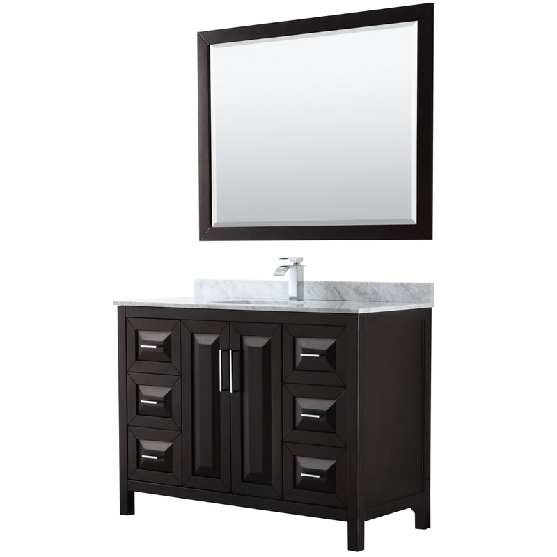 Wyndham Daria 48" Single Bathroom Vanity In Dark Espresso White Carrara Marble Countertop Undermount Square Sink And 46" Mirror WCV252548SDECMUNSM46