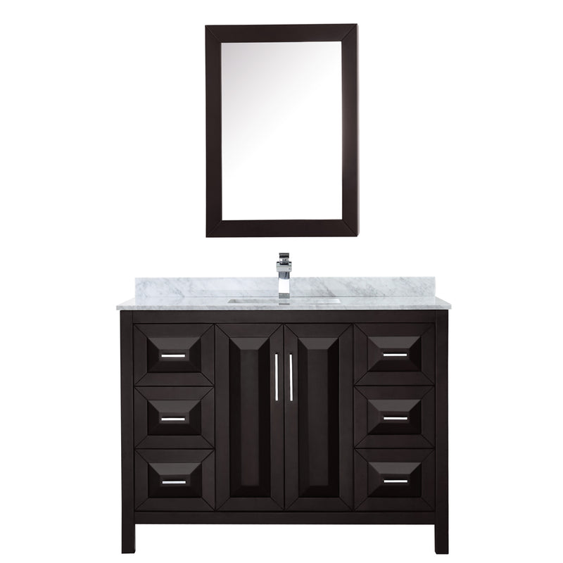 Wyndham Daria 48" Single Bathroom Vanity In Dark Espresso White Carrara Marble Countertop Undermount Square Sink and Medicine Cabinet WCV252548SDECMUNSMED