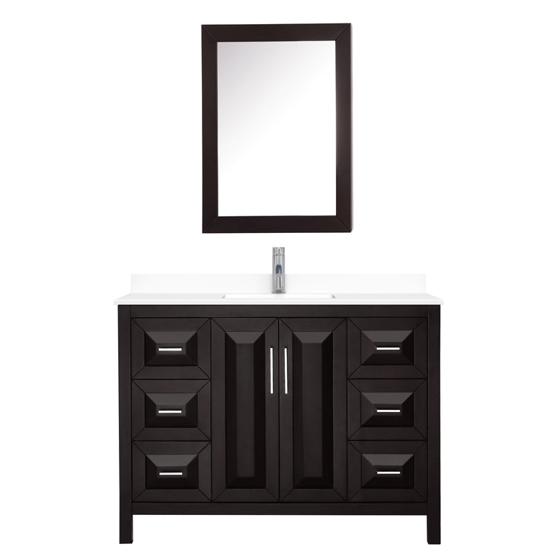 Wyndham Daria 48" Single Bathroom Vanity In Dark Espresso White Cultured Marble Countertop Undermount Square Sink and Medicine Cabinet WCV252548SDEWCUNSMED