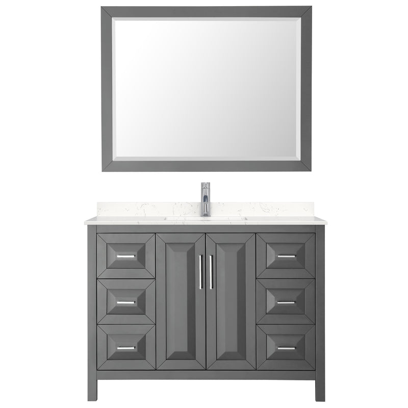 Wyndham Daria 48" Single Bathroom Vanity In Dark Gray Light-Vein Carrara Cultured Marble Countertop Undermount Square Sink and 46" Mirror WCV252548SKGC2UNSM46