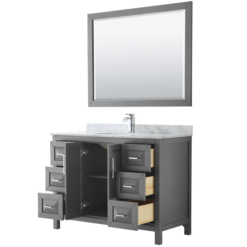 Wyndham Daria 48" Single Bathroom Vanity In Dark Gray White Carrara Marble Countertop Undermount Square Sink and 46" Mirror WCV252548SKGCMUNSM46