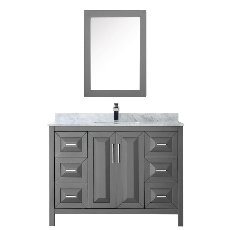 Wyndham Daria 48" Single Bathroom Vanity In Dark Gray White Carrara Marble Countertop Undermount Square Sink and Medicine Cabinet WCV252548SKGCMUNSMED