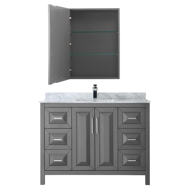 Wyndham Daria 48" Single Bathroom Vanity In Dark Gray White Carrara Marble Countertop Undermount Square Sink and Medicine Cabinet WCV252548SKGCMUNSMED