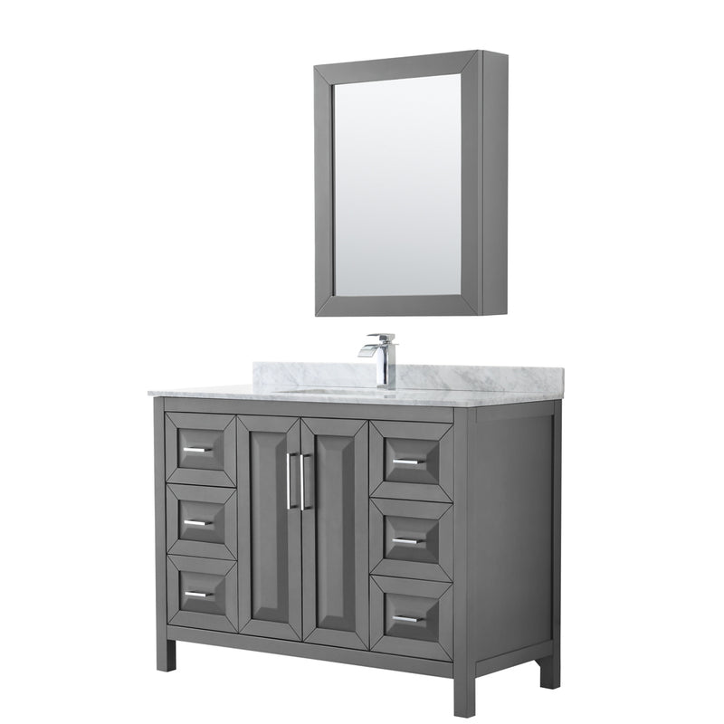 Wyndham Daria 48" Single Bathroom Vanity In Dark Gray White Carrara Marble Countertop Undermount Square Sink And Medicine Cabinet WCV252548SKGCMUNSMED