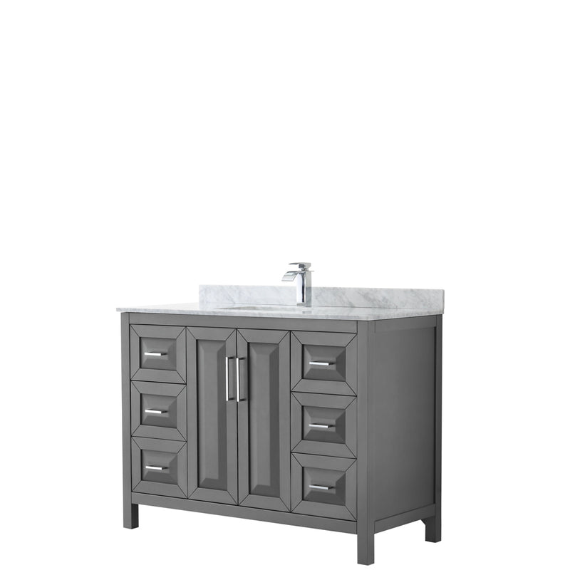 Wyndham Daria 48" Single Bathroom Vanity In Dark Gray White Carrara Marble Countertop Undermount Square Sink And No Mirror WCV252548SKGCMUNSMXX