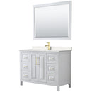 Wyndham Daria 48" Single Bathroom Vanity In White Light-Vein Carrara Cultured Marble Countertop Undermount Square Sink Brushed Gold Trims And 46" Mirror WCV252548SWGC2UNSM46