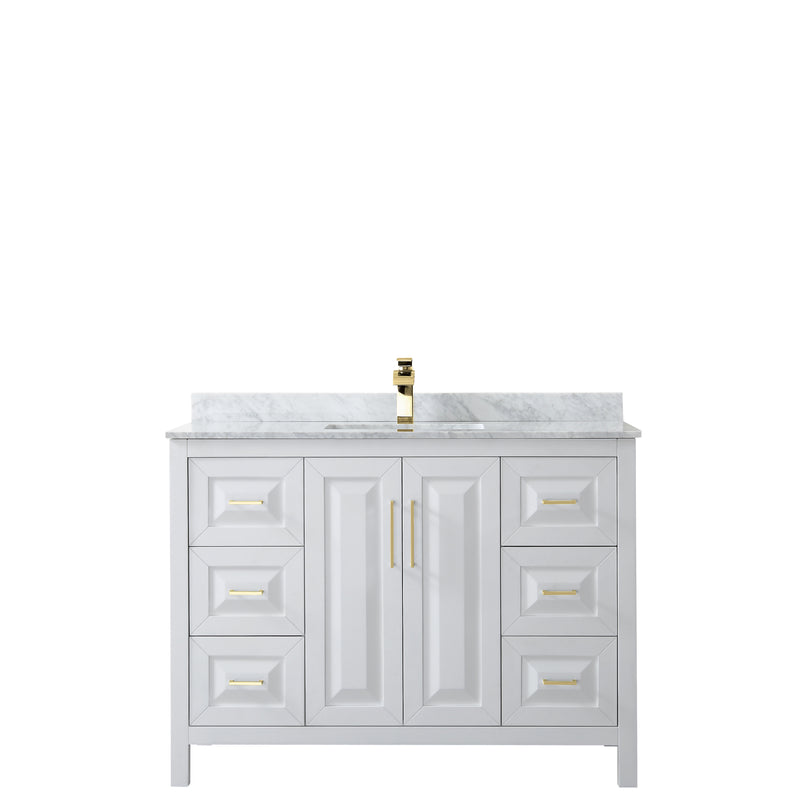 Wyndham Daria 48" Single Bathroom Vanity In White White Carrara Marble Countertop Undermount Square Sink Brushed Gold Trims and No Mirror WCV252548SWGCMUNSMXX