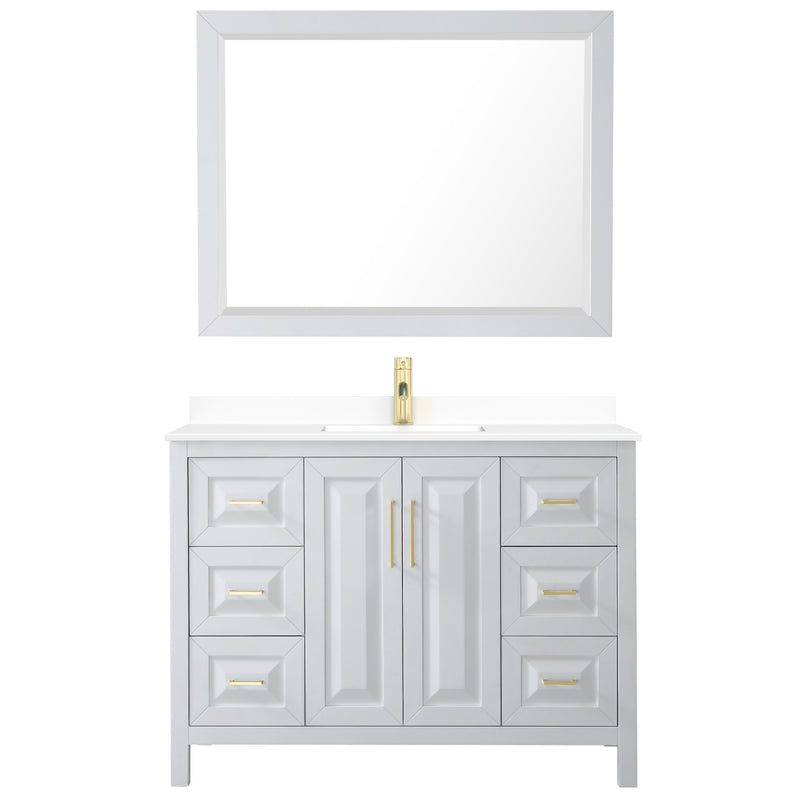 Wyndham Daria 48" Single Bathroom Vanity In White White Cultured Marble Countertop Undermount Square Sink Brushed Gold Trims and 46" Mirror WCV252548SWGWCUNSM46