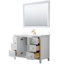 Wyndham Daria 48" Single Bathroom Vanity In White White Cultured Marble Countertop Undermount Square Sink Brushed Gold Trims and 46" Mirror WCV252548SWGWCUNSM46