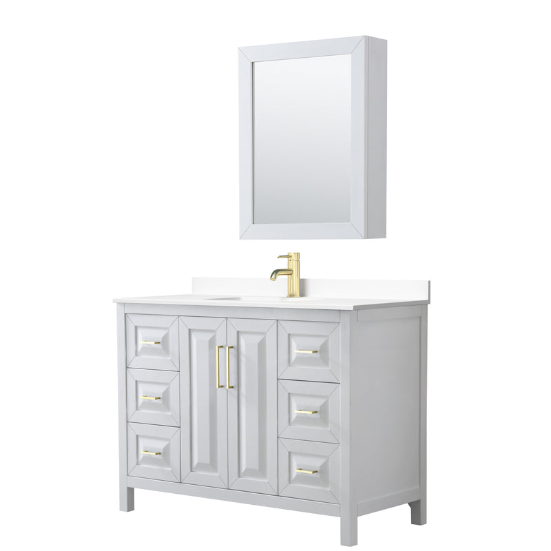 Wyndham Daria 48" Single Bathroom Vanity In White White Cultured Marble Countertop Undermount Square Sink Brushed Gold Trims And Medicine Cabinet WCV252548SWGWCUNSMED