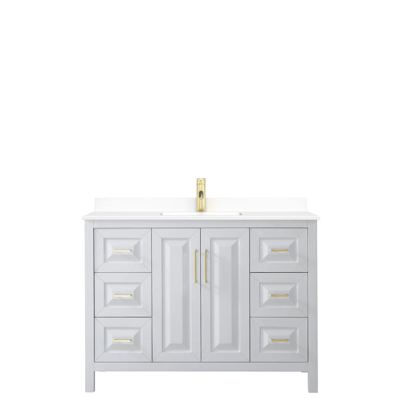 Wyndham Daria 48" Single Bathroom Vanity In White White Cultured Marble Countertop Undermount Square Sink Brushed Gold Trims and No Mirror WCV252548SWGWCUNSMXX