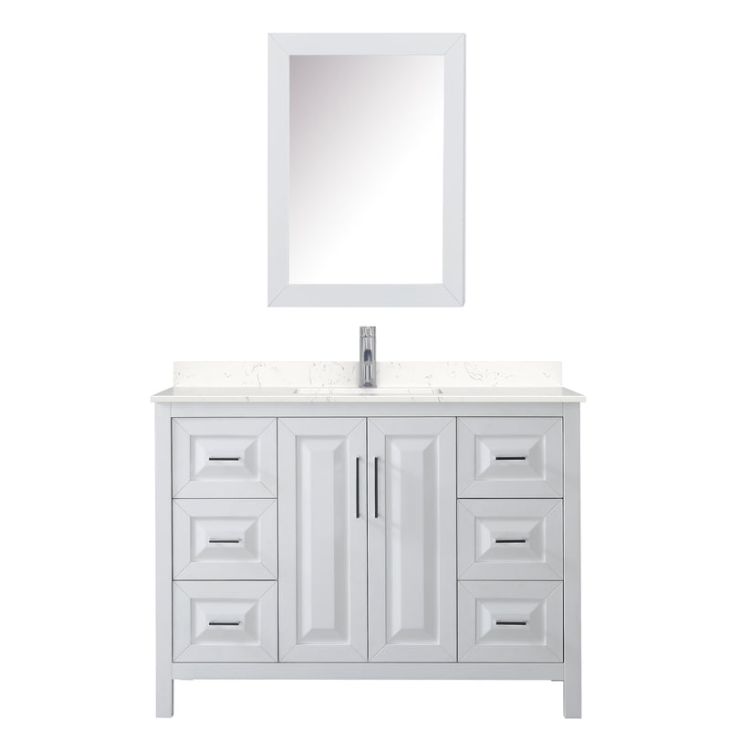 Wyndham Daria 48" Single Bathroom Vanity In White Light-Vein Carrara Cultured Marble Countertop Undermount Square Sink and Medicine Cabinet WCV252548SWHC2UNSMED