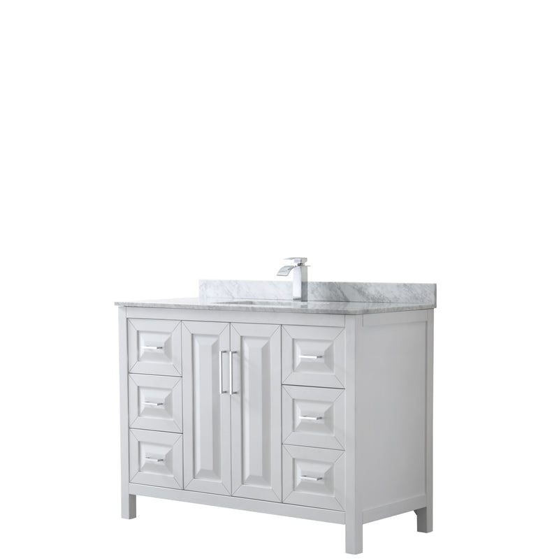 Wyndham Daria 48" Single Bathroom Vanity In White White Carrara Marble Countertop Undermount Square Sink And No Mirror WCV252548SWHCMUNSMXX