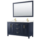 Wyndham Daria 60" Double Bathroom Vanity In Dark Blue Light-Vein Carrara Cultured Marble Countertop Undermount Square Sinks And 58" Mirror WCV252560DBLC2UNSM58