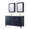 Wyndham Daria 60" Double Bathroom Vanity In Dark Blue Light-Vein Carrara Cultured Marble Countertop Undermount Square Sinks And Medicine Cabinets WCV252560DBLC2UNSMED