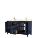 Wyndham Daria 60" Double Bathroom Vanity In Dark Blue Light-Vein Carrara Cultured Marble Countertop Undermount Square Sinks and No Mirror WCV252560DBLC2UNSMXX