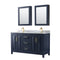 Wyndham Daria 60" Double Bathroom Vanity In Dark Blue White Carrara Marble Countertop Undermount Square Sinks And Medicine Cabinets WCV252560DBLCMUNSMED