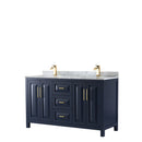 Wyndham Daria 60" Double Bathroom Vanity In Dark Blue White Carrara Marble Countertop Undermount Square Sinks And No Mirror WCV252560DBLCMUNSMXX