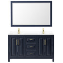 Wyndham Daria 60" Double Bathroom Vanity In Dark Blue White Cultured Marble Countertop Undermount Square Sinks and 58" Mirror WCV252560DBLWCUNSM58