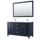 Wyndham Daria 60" Double Bathroom Vanity In Dark Blue White Cultured Marble Countertop Undermount Square Sinks And 58" Mirror WCV252560DBLWCUNSM58