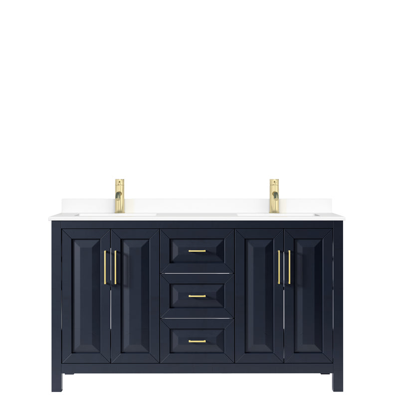 Wyndham Daria 60" Double Bathroom Vanity In Dark Blue White Cultured Marble Countertop Undermount Square Sinks and No Mirror WCV252560DBLWCUNSMXX